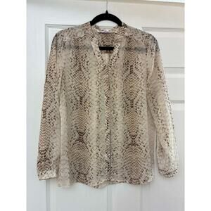 Violet + Claire M Snake Print Sheer Blouse Roll Tab Sleeve